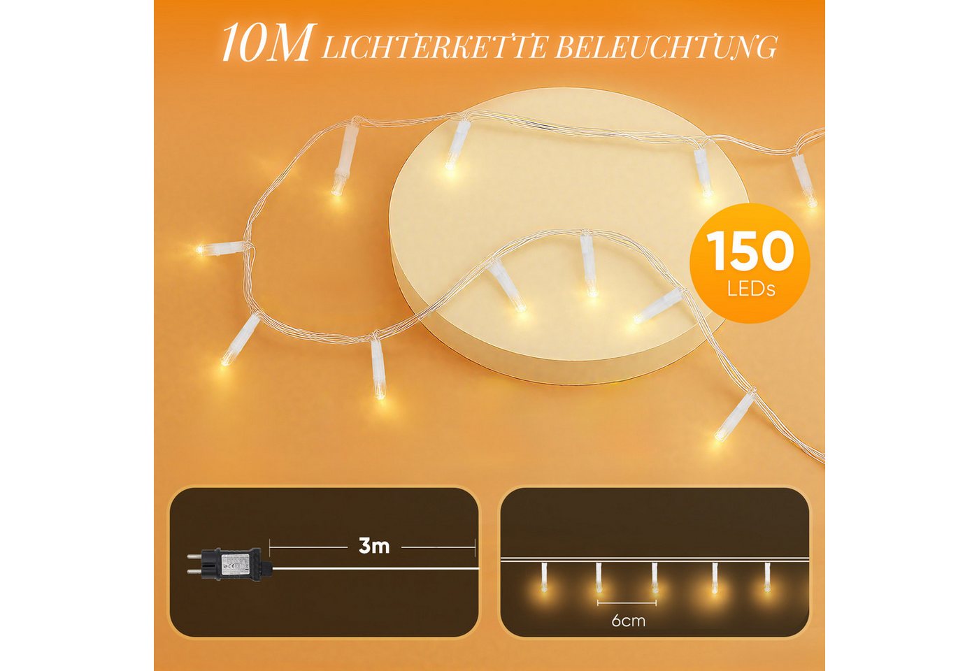 Salcar LED-Lichterkette 2m-100m LED Lichterkette Weihnachtsbaum 20-1660er LED Weihnachtsdeko, 10m 150 LED, 8 Modi und Memory-Funktion, 31V Bild 2