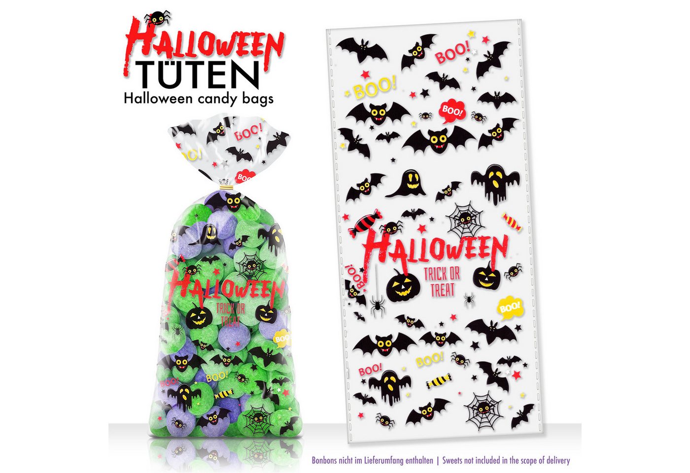 SHIBBY Geschenkfolie 50 bunte Tüten zum Selbstbefüllen für diverse Anlässe, Halloween