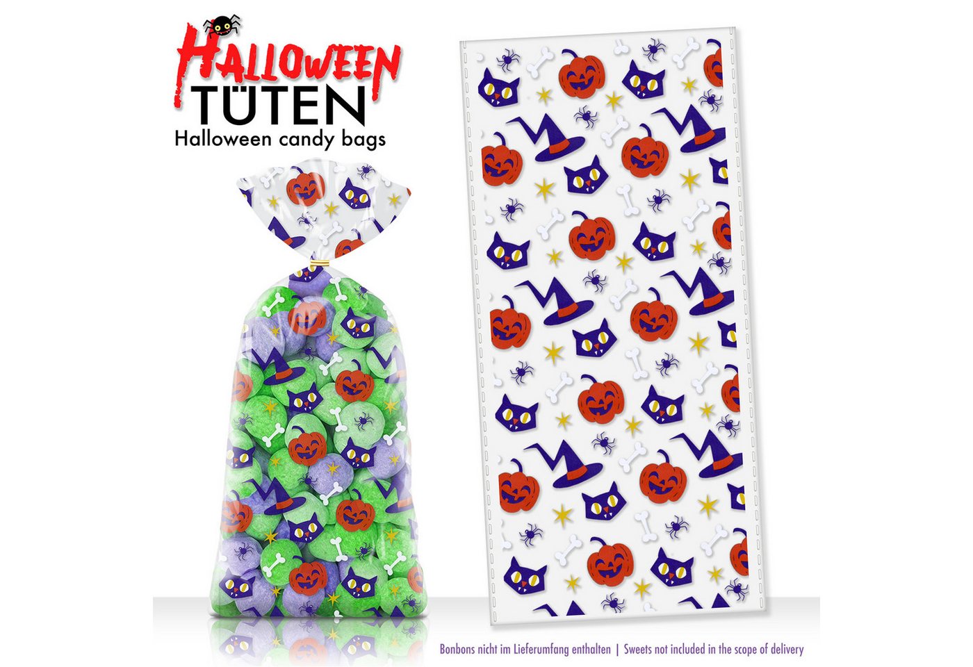 SHIBBY Geschenkfolie 50 bunte Tüten zum Selbstbefüllen für diverse Anlässe, Halloween Bild 4