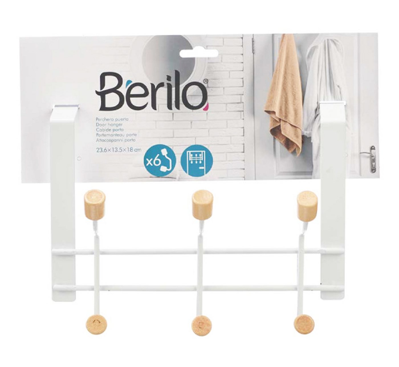 Berilo Türgarderobe TÜRGARDEROBE mit 6 Haken zum Einhängen Weiss Kleiderhaken 56, Türhakenleiste Türhaken Hakenleiste Garderobenleiste Tür Haken Bild 3