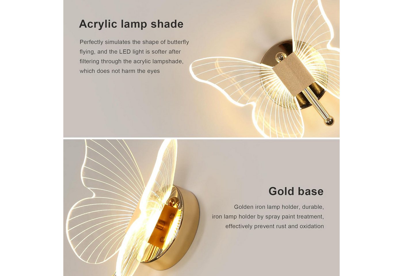 Riserva Wandleuchte Wandlampe Gold Schmetterling Design 10W 3-farbig LED