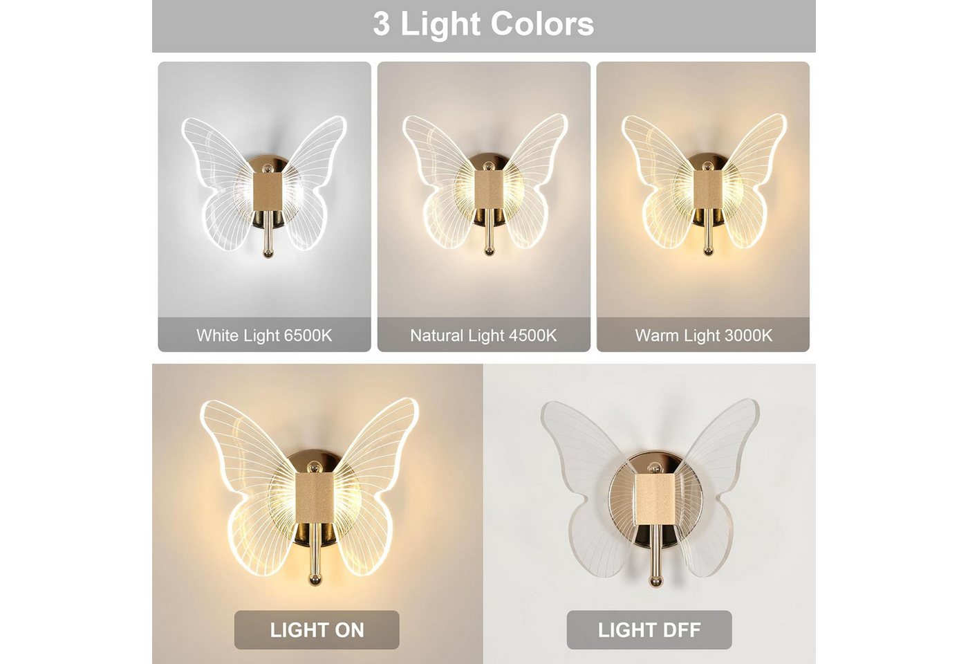 Riserva Wandleuchte Wandlampe Gold Schmetterling Design 10W 3-farbig LED Bild 2