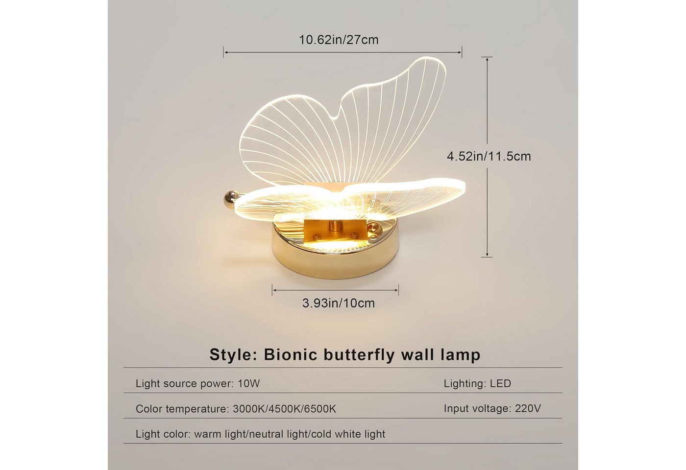 Riserva Wandleuchte Wandlampe Gold Schmetterling Design 10W 3-farbig LED Bild 3