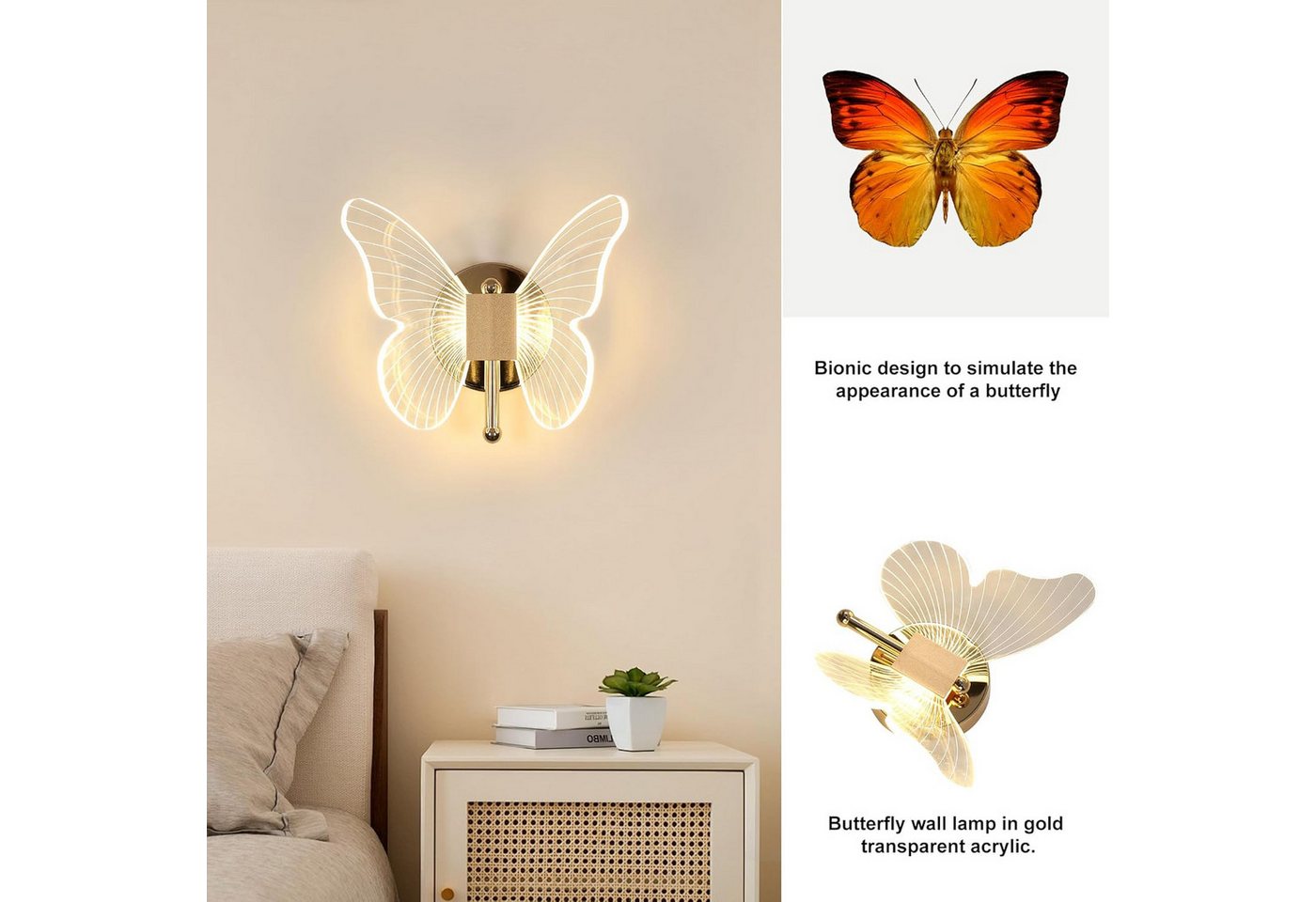 Riserva Wandleuchte Wandlampe Gold Schmetterling Design 10W 3-farbig LED Bild 4