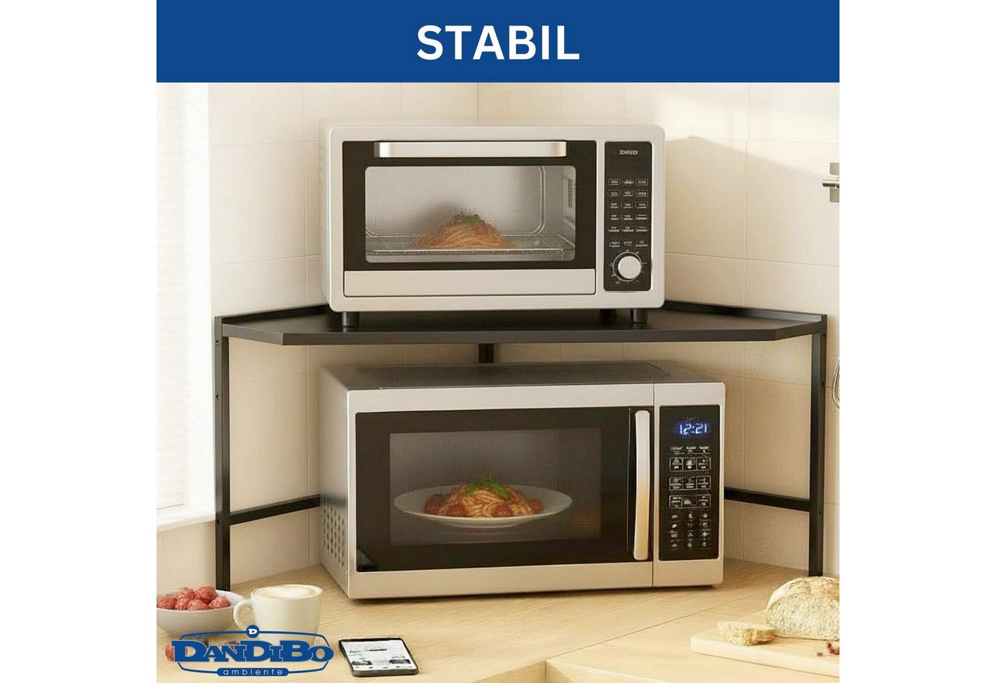 DanDiBo Küchenregal Eckregal Küche Arbeitsplatte Mikrowellenregal 72x72 cm Schwarz 96688