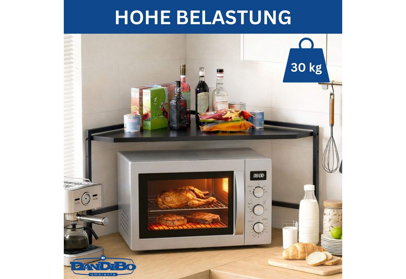 DanDiBo Küchenregal Eckregal Küche Arbeitsplatte Mikrowellenregal 72x72 cm Schwarz 96688 Bild 3