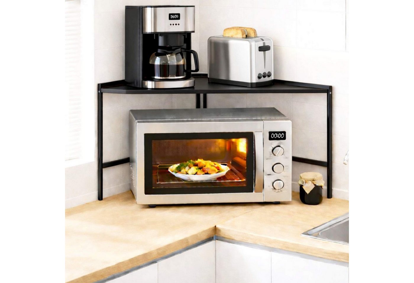DanDiBo Küchenregal Eckregal Küche Arbeitsplatte Mikrowellenregal 72x72 cm Schwarz 96688 Bild 4