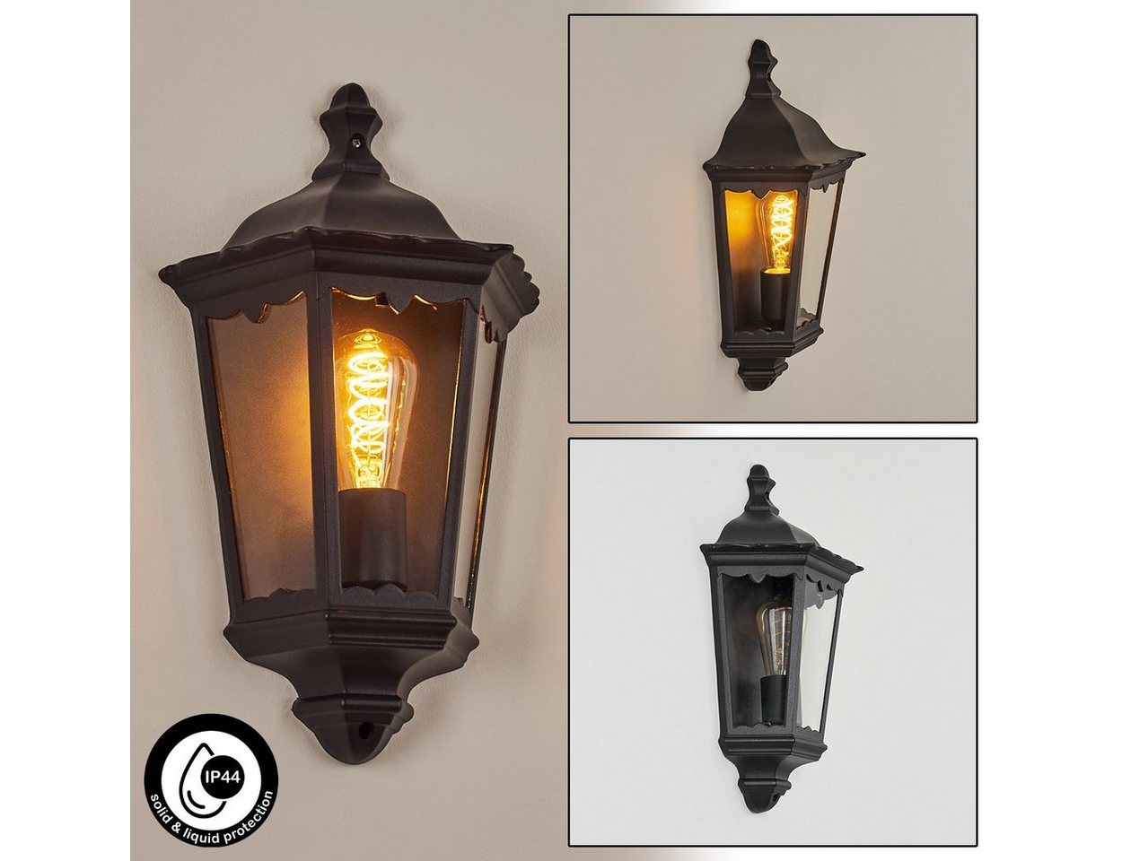 hofstein Außen-Wandleuchte »Viano« Wandlampe in antikem Look aus Metall/Glas in Schwarz-matt/Klar, ohne Leuchtmittel, Wandleuchte m. E27, Außenleuchte Bild 4