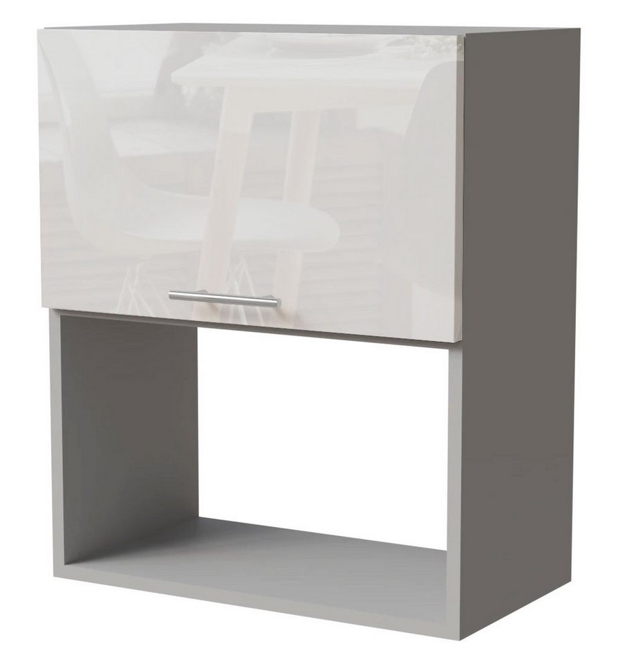 Feldmann-Wohnen Klapphängeschrank Essen (W2MK/60, 1 Klappe, 1 Gerätefach, 1-St., moderne Optik, lackierte Fronten) 60x32,5x72cm grau - weiß Hochglanz (ES-W2MK/60) Bild 3