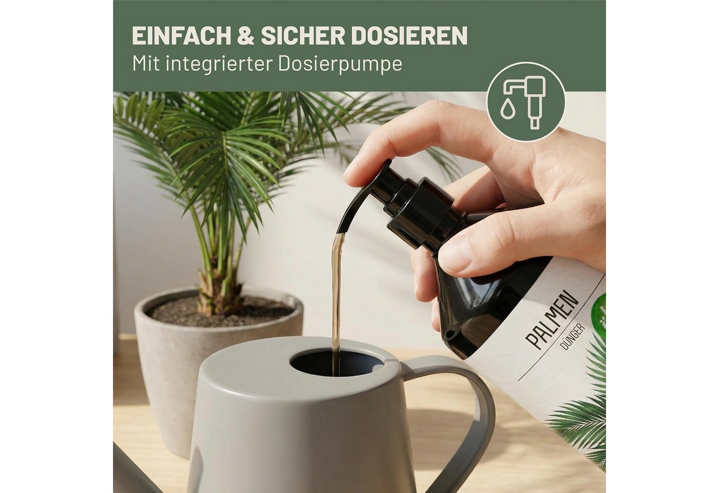 GREEN HOME LOVE NATURE Pflanzendünger Palmendünger flüssig NPK 7+3+5 für Kübel- & Gartenpalmen, Palmen, NPK 7+3+5, Spurennährstoffe, chelatiert, Dosierpumpe Bild 5