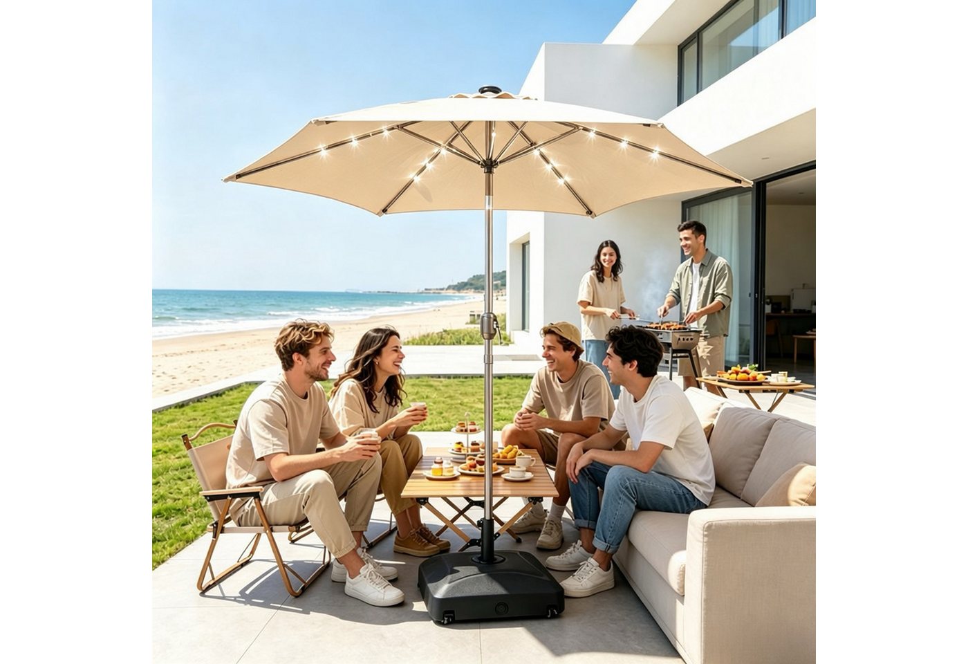 ibettertec Sonnenschirm Stabiler Marktschirm mit LED-Lichtern für Garten, Terrasse und Balkon, 9 ft,6 Rippen,Garten, Hinterhof & Pool,Outdoor Tischschirm Bild 2