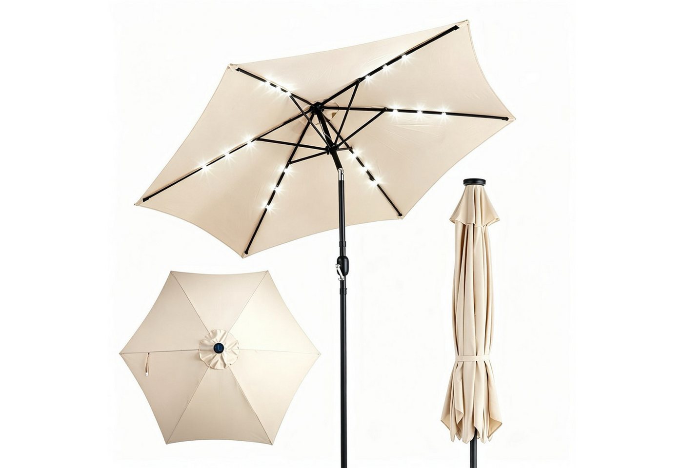 ibettertec Sonnenschirm Stabiler Marktschirm mit LED-Lichtern für Garten, Terrasse und Balkon, 9 ft,6 Rippen,Garten, Hinterhof & Pool,Outdoor Tischschirm Bild 4