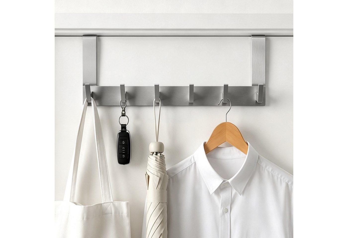 OSTWOLKE Türhaken Türgarderobe zum Einhängen mit 6 Haken Ohne bohren Kleiderhaken Tür, mit Filz Pads, ideal für Flur, Bad, Küche, und Schlafzimmer Bild 2