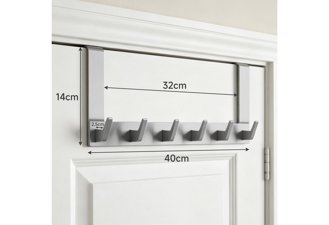 OSTWOLKE Türhaken Türgarderobe zum Einhängen mit 6 Haken Ohne bohren Kleiderhaken Tür, mit Filz Pads, ideal für Flur, Bad, Küche, und Schlafzimmer Bild 3