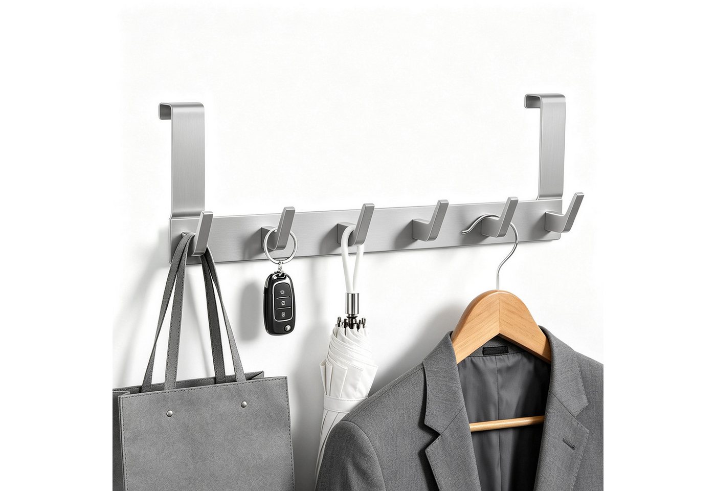 OSTWOLKE Türhaken Türgarderobe zum Einhängen mit 6 Haken Ohne bohren Kleiderhaken Tür, mit Filz Pads, ideal für Flur, Bad, Küche, und Schlafzimmer Bild 4