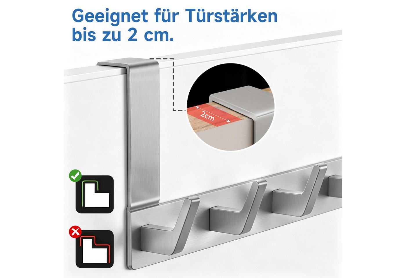 OSTWOLKE Türhaken Türgarderobe zum Einhängen mit 6 Haken Ohne bohren Kleiderhaken Tür, mit Filz Pads, ideal für Flur, Bad, Küche, und Schlafzimmer Bild 5