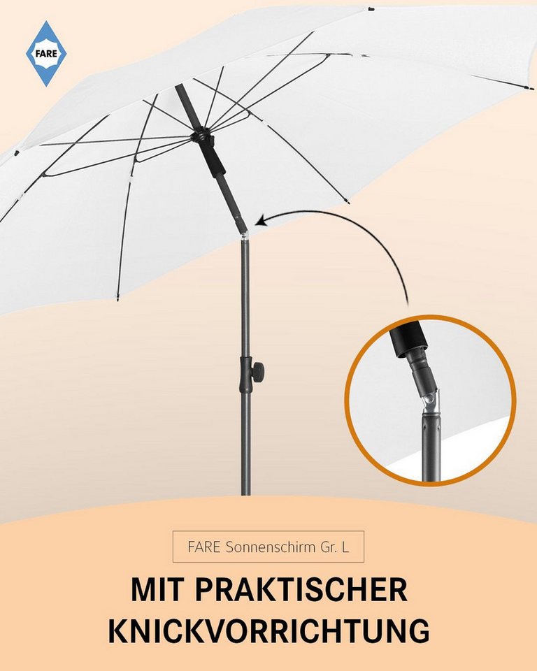 FARE Sonnenschirm L, Ø 200 cm, Titan-Finish, UPF 50+, höhenverstellbar, knickbar, Fiberglasschienen, Tragefutteral Bild 3