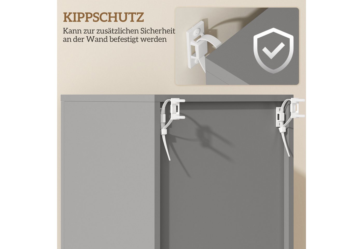 Kleankin Badkommode Badezimmerschrank Hochschrank verstellbare Ablage 2 offene Fächer (Toilettenschrank, 1 St., Badschrank), für kleine Räume Badezimmer 30 x 30 x 180 cm Grau