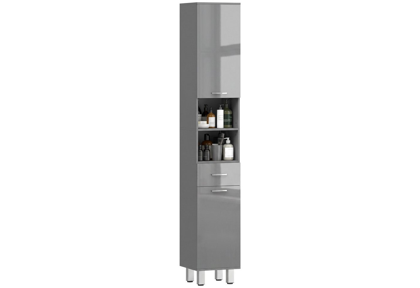 Kleankin Badkommode Badezimmerschrank Hochschrank verstellbare Ablage 2 offene Fächer (Toilettenschrank, 1 St., Badschrank), für kleine Räume Badezimmer 30 x 30 x 180 cm Grau Bild 2