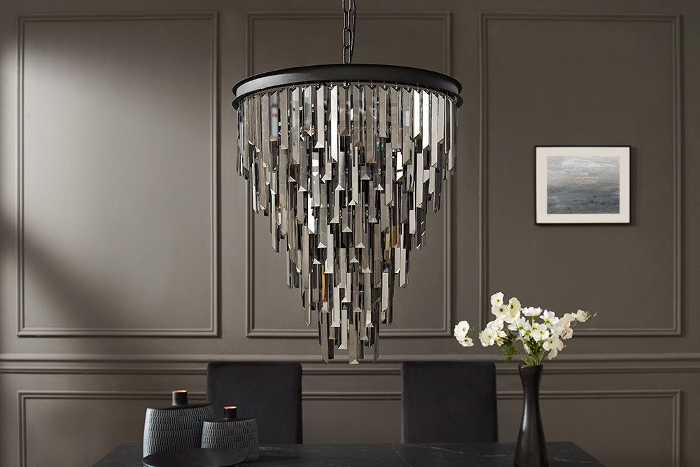 riess-ambiente Kronleuchter KRISTALL 50cm grau – Hängeleuchte mit Glasprismen & schwarzem Eisen, keine besonderen Funktionen, ohne Leuchtmittel, Luxus-Wohnaccessoire im Vintage-Stil mit Kristalleffekt, vielseitig Bild 3