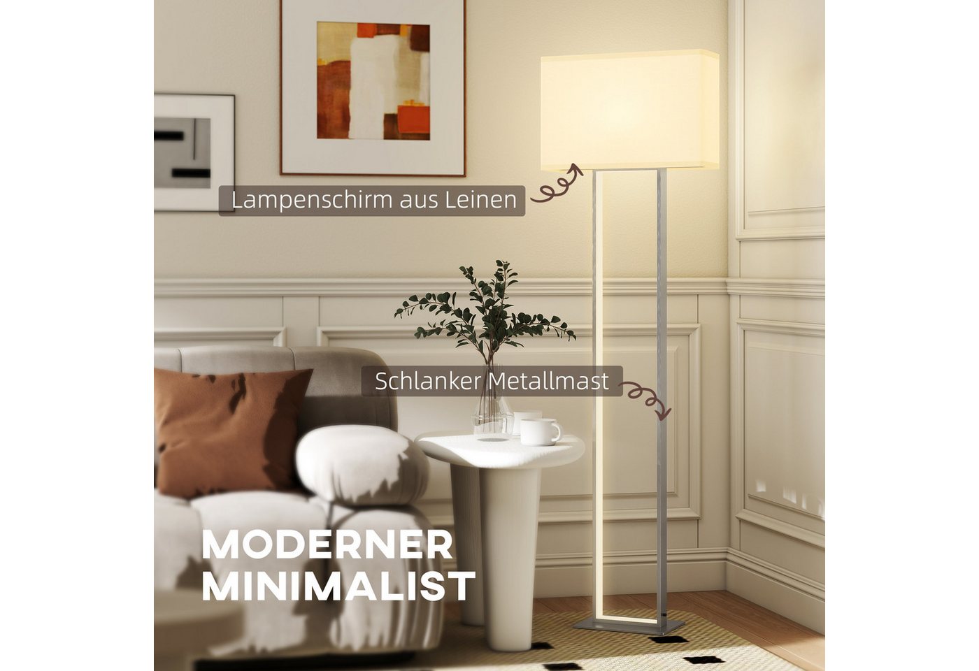 HOMCOM Stehlampe LED Stehleuchte mit Leinen-Lampenschirm, minimalistisch, Nachtlicht, Fußschalter, LED, Neutralweiß, Nachtleuchte für Schlafzimmer Weiß Bild 4