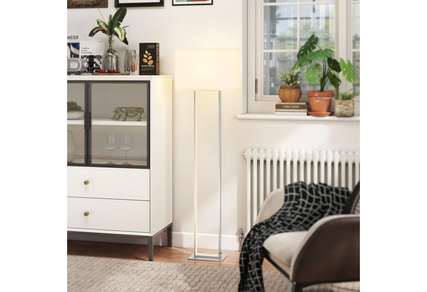 HOMCOM Stehlampe LED Stehleuchte mit Leinen-Lampenschirm, minimalistisch, Nachtlicht, Fußschalter, LED, Neutralweiß, Nachtleuchte für Schlafzimmer Weiß Bild 5