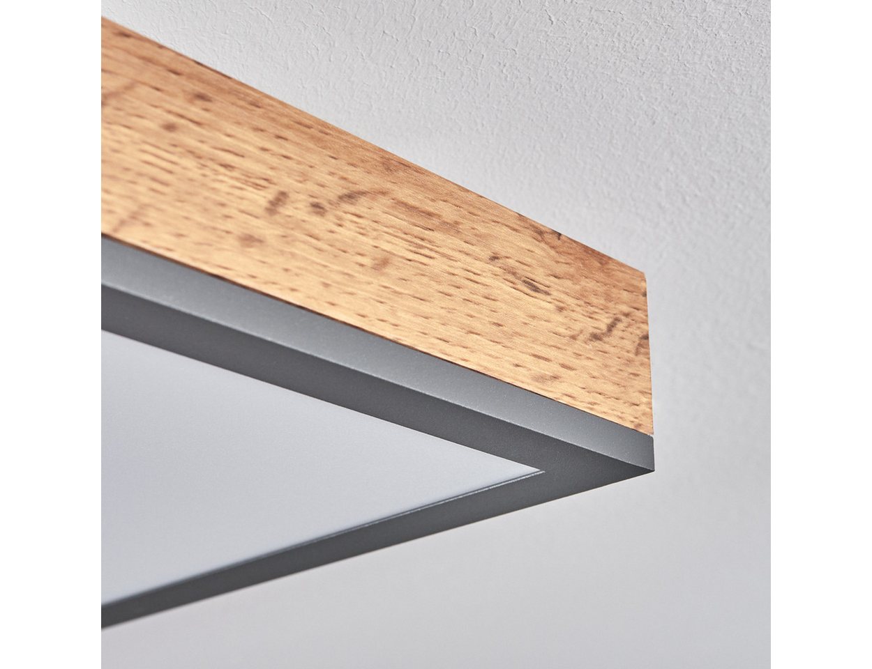 hofstein Deckenleuchte »Vacil« eckige Deckenlampe aus Metall in Schwarz/Braun und Holzoptik, 4000 Kelvin, 24 Watt, 150-1500 Lumen, dimmbar über beiliegende Fernbedienung Bild 4