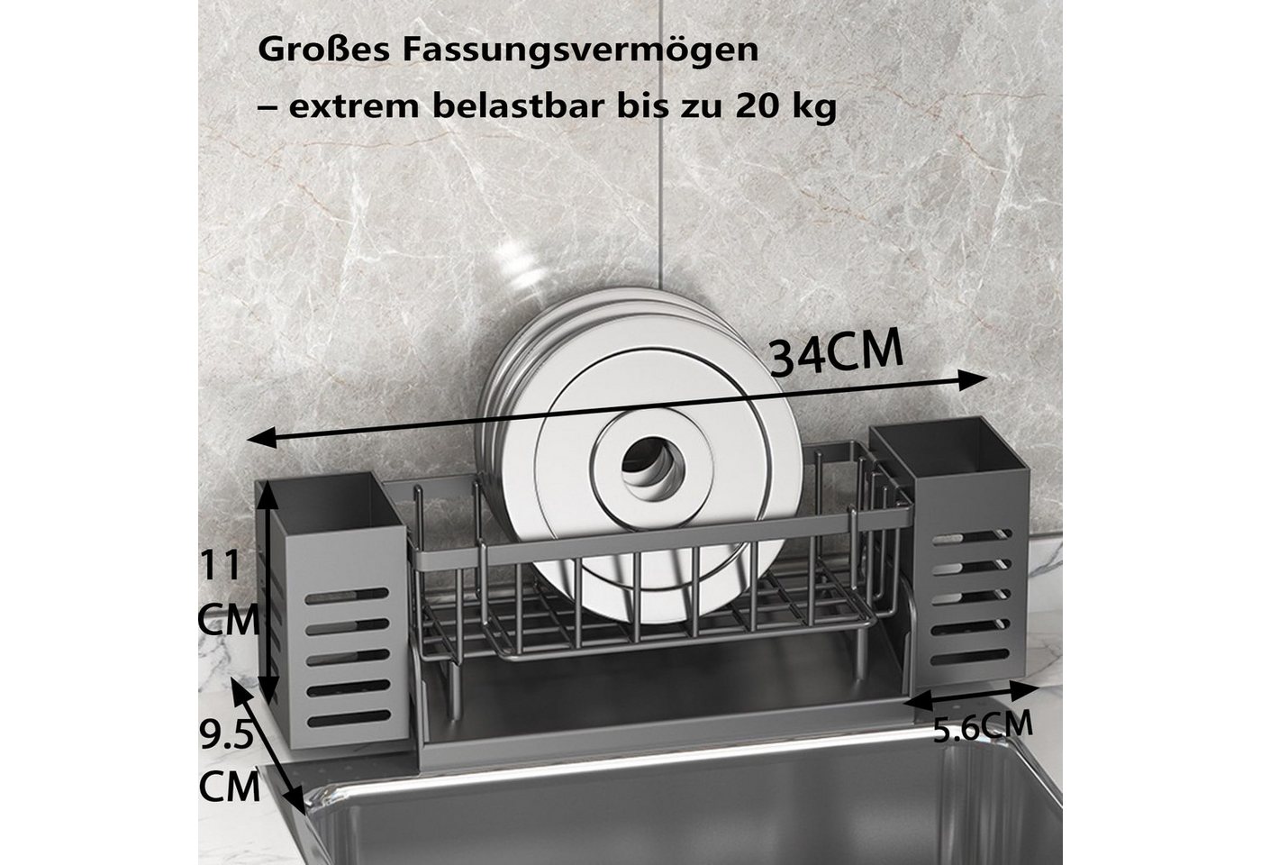 Zyronn Küchenorganizer-Set Spülbecken Organizer Hängend,Kein Bohren Spüle Organizer Schwammhalter, Küchenutensilienhalter mit 2 Stäbchenhalter Bild 2