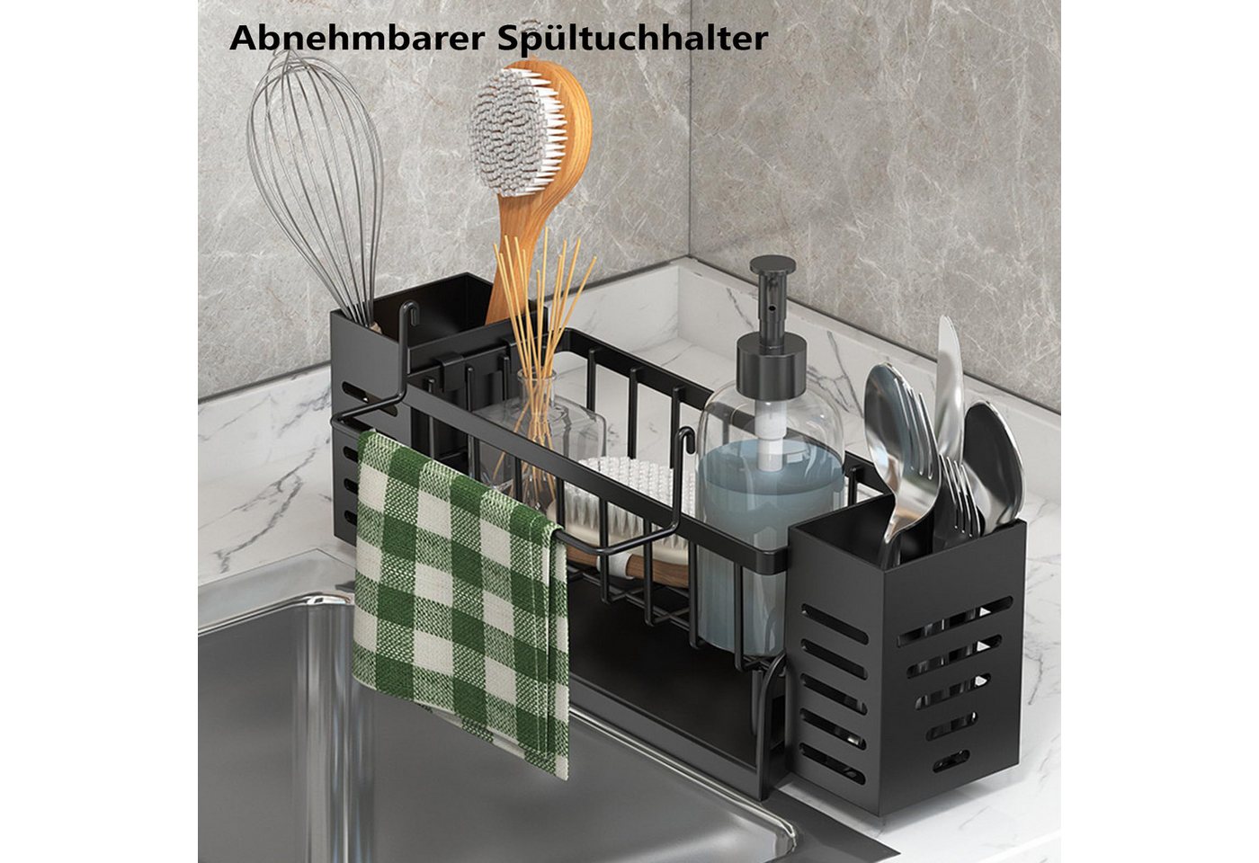 Zyronn Küchenorganizer-Set Spülbecken Organizer Hängend,Kein Bohren Spüle Organizer Schwammhalter, Küchenutensilienhalter mit 2 Stäbchenhalter Bild 3