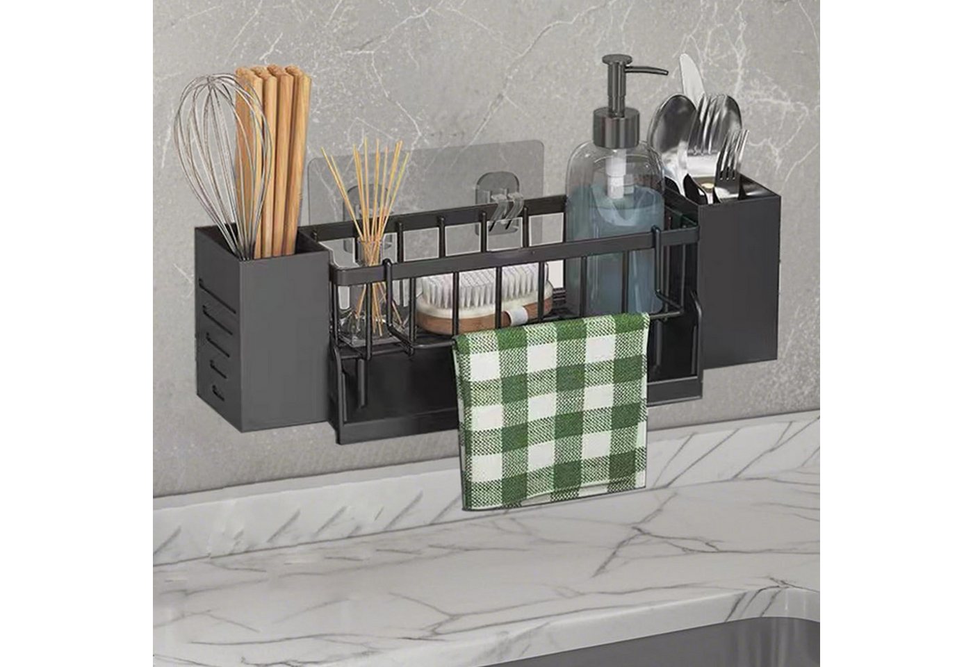 Zyronn Küchenorganizer-Set Spülbecken Organizer Hängend,Kein Bohren Spüle Organizer Schwammhalter, Küchenutensilienhalter mit 2 Stäbchenhalter Bild 4