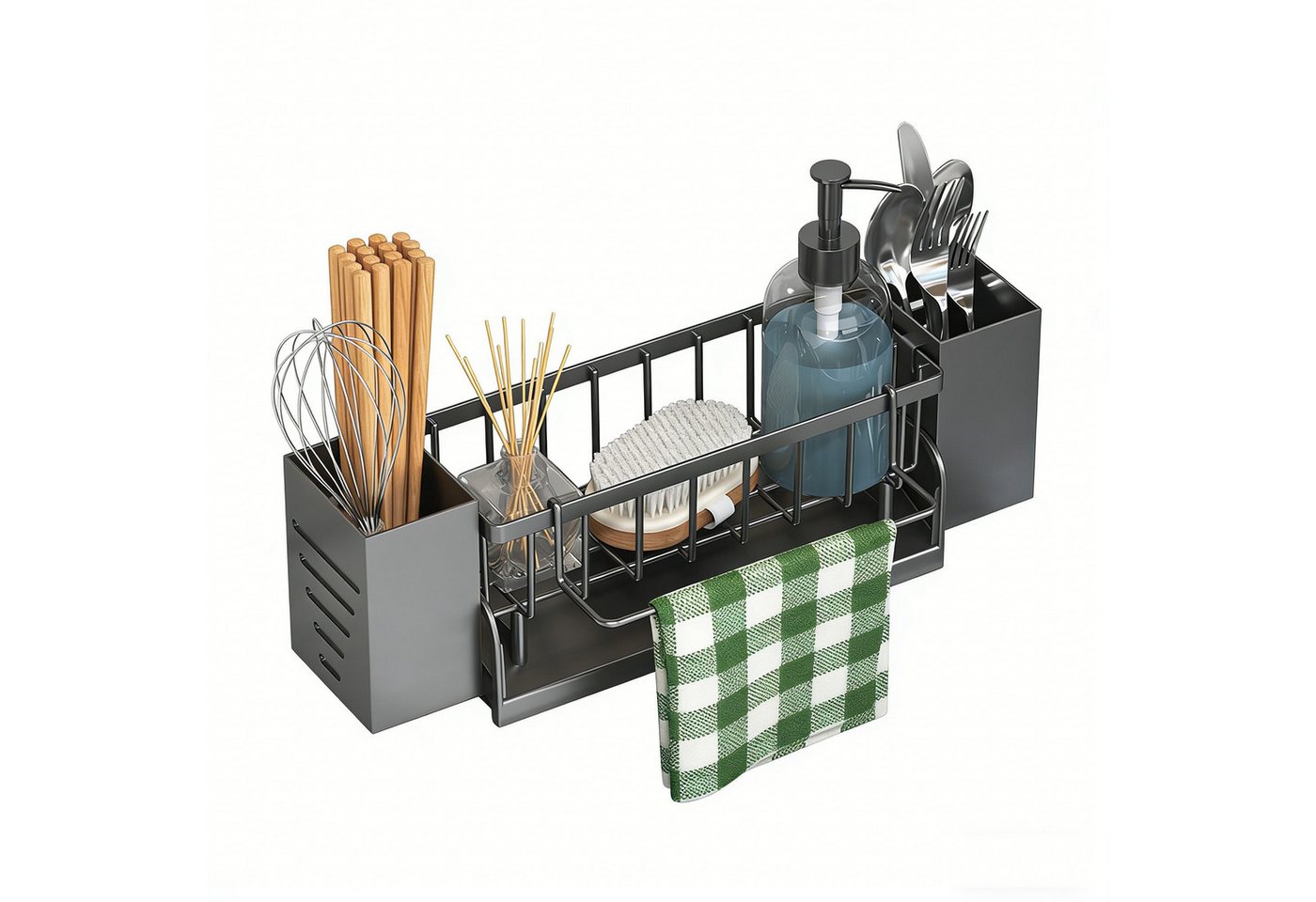 Zyronn Küchenorganizer-Set Spülbecken Organizer Hängend,Kein Bohren Spüle Organizer Schwammhalter, Küchenutensilienhalter mit 2 Stäbchenhalter Bild 5