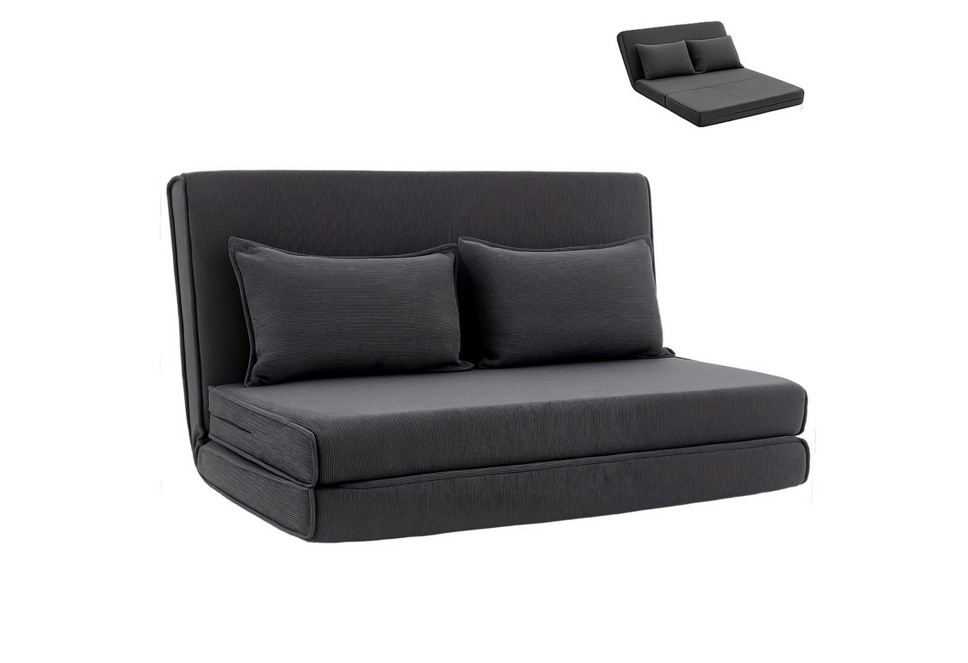 HOMCOM Bodenkissen 3 in 1 Schlafsofa Klappsofa mit 2 Kissen und Verstellbarer Rückenlehne, 3-in-1, 5-fach verstellbar, 2 Kissen