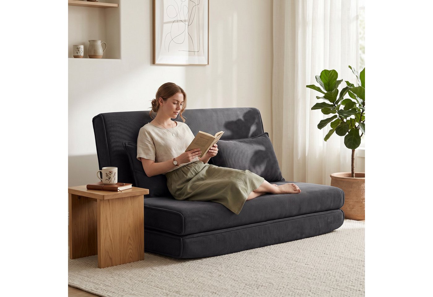 HOMCOM Bodenkissen 3 in 1 Schlafsofa Klappsofa mit 2 Kissen und Verstellbarer Rückenlehne, 3-in-1, 5-fach verstellbar, 2 Kissen Bild 3