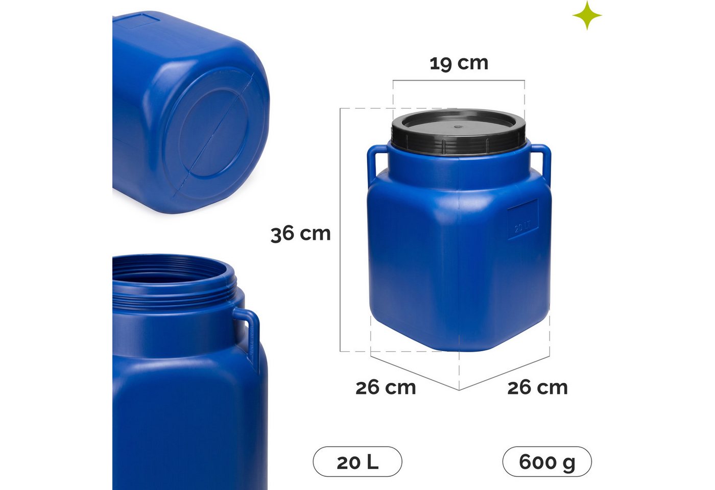 Garronda Regentonne Set BPA-freies quadratisches Fass Behälter mit Deckel GD-0134, 20 l, (2-tlg), BPA-Frei Bild 4