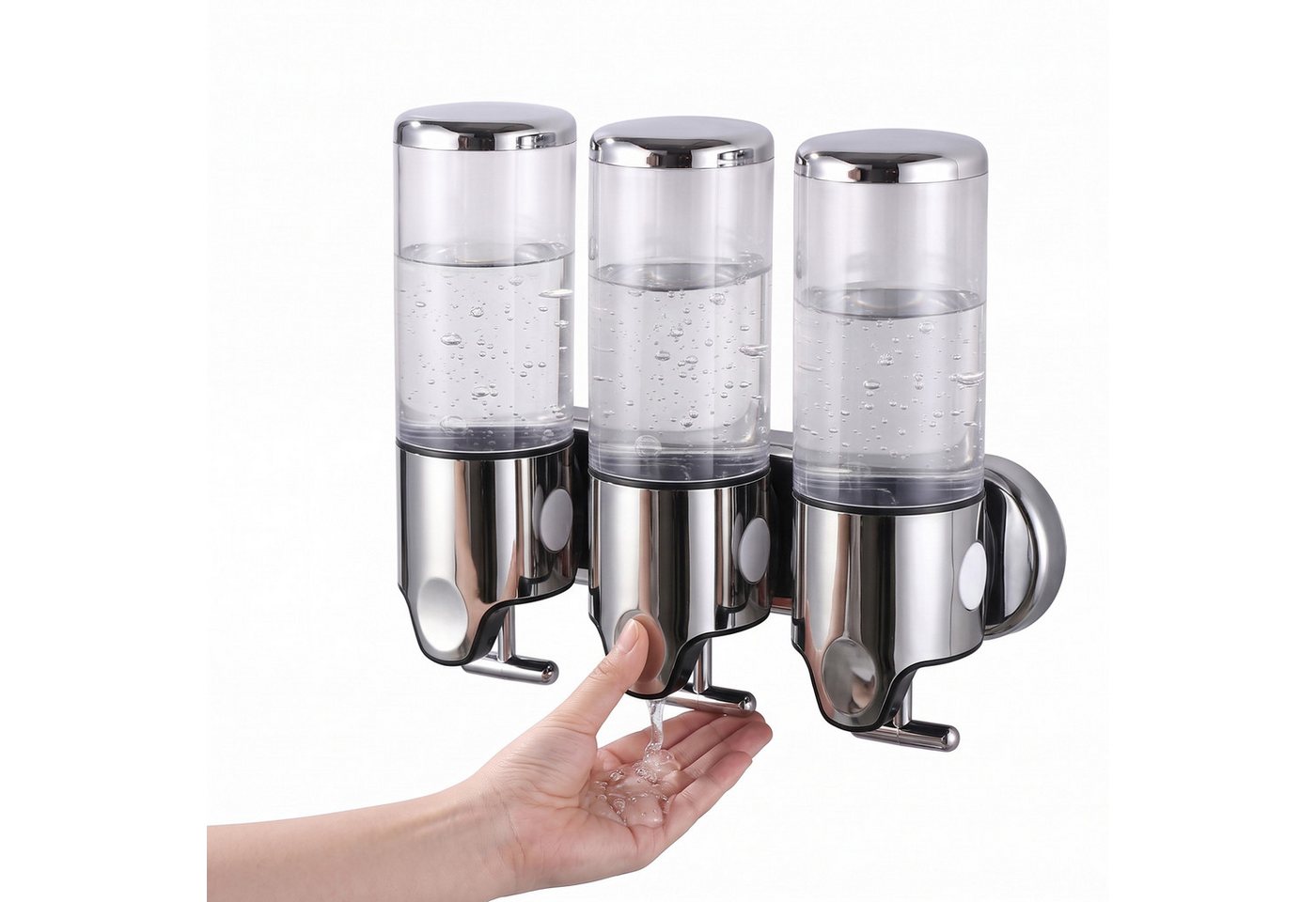 HEYHIPPO Seifenspender Wandseifenspender mit manuellem Druck – 3×500 ml, ABS & Edelstahl, (Lotion-Spender mit transparentem Sichtfenster 31,5×25,5×10,5 cm), 3-Kammer Seifenspender 1500ml,manueller Druck, transparent, für Bad Bild 3