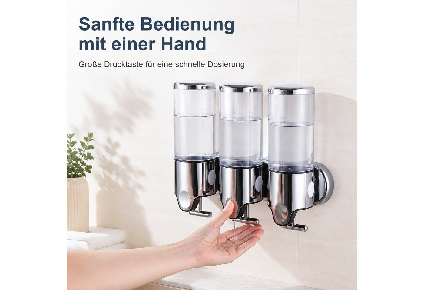 HEYHIPPO Seifenspender Wandseifenspender mit manuellem Druck – 3×500 ml, ABS & Edelstahl, (Lotion-Spender mit transparentem Sichtfenster 31,5×25,5×10,5 cm), 3-Kammer Seifenspender 1500ml,manueller Druck, transparent, für Bad Bild 4
