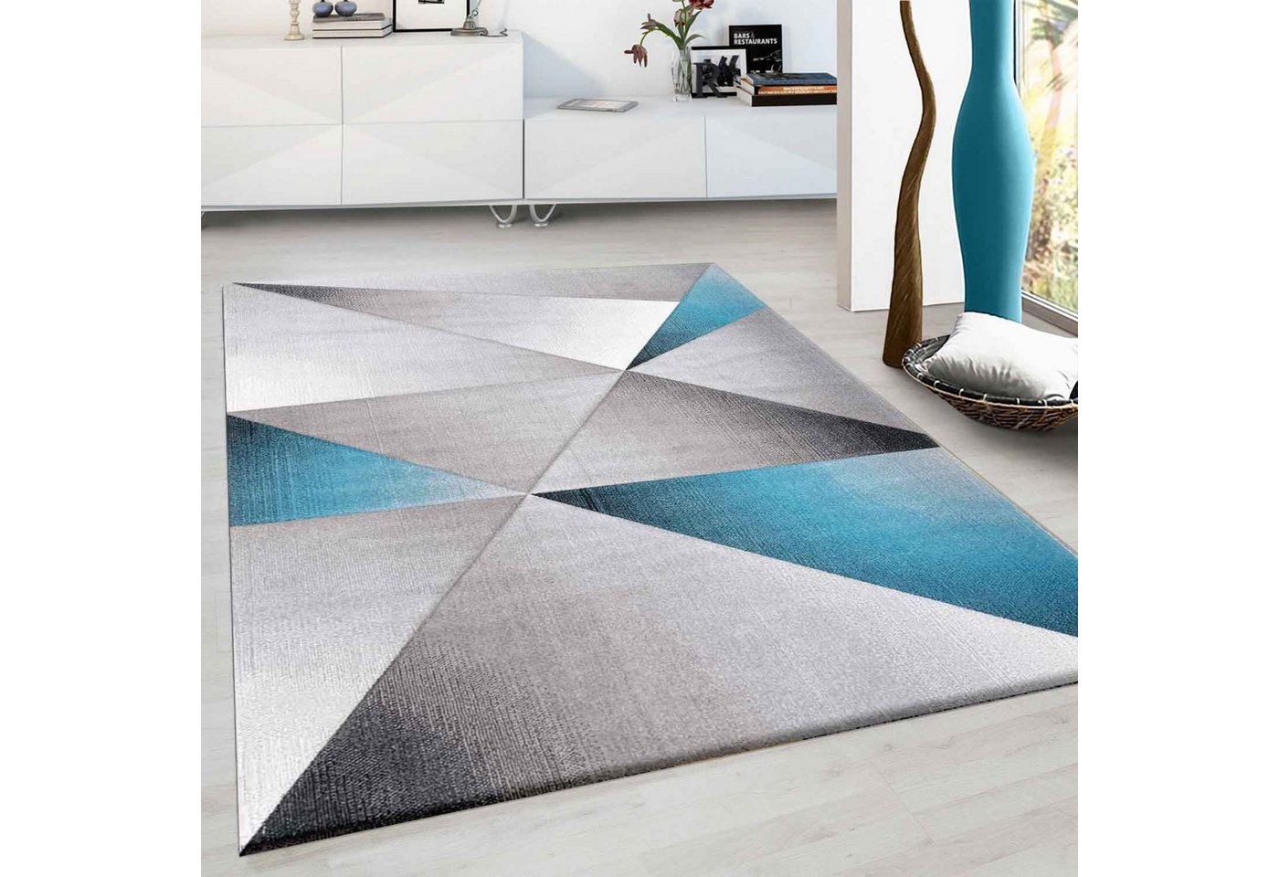 Vimoda Teppich Teppich Geometrische Muster Kurzflorig Grau, Rechteckig Bild 4