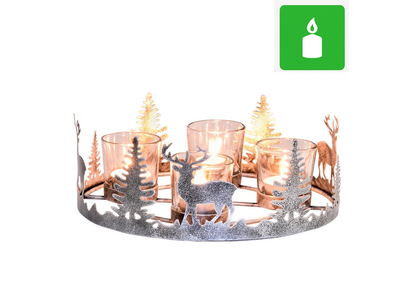 Marrakesch Orient & Mediterran Interior Adventskranz Moderner Adventskranz Miekke modern aus Metall in Antik Silber 26 cm, Handarbeit