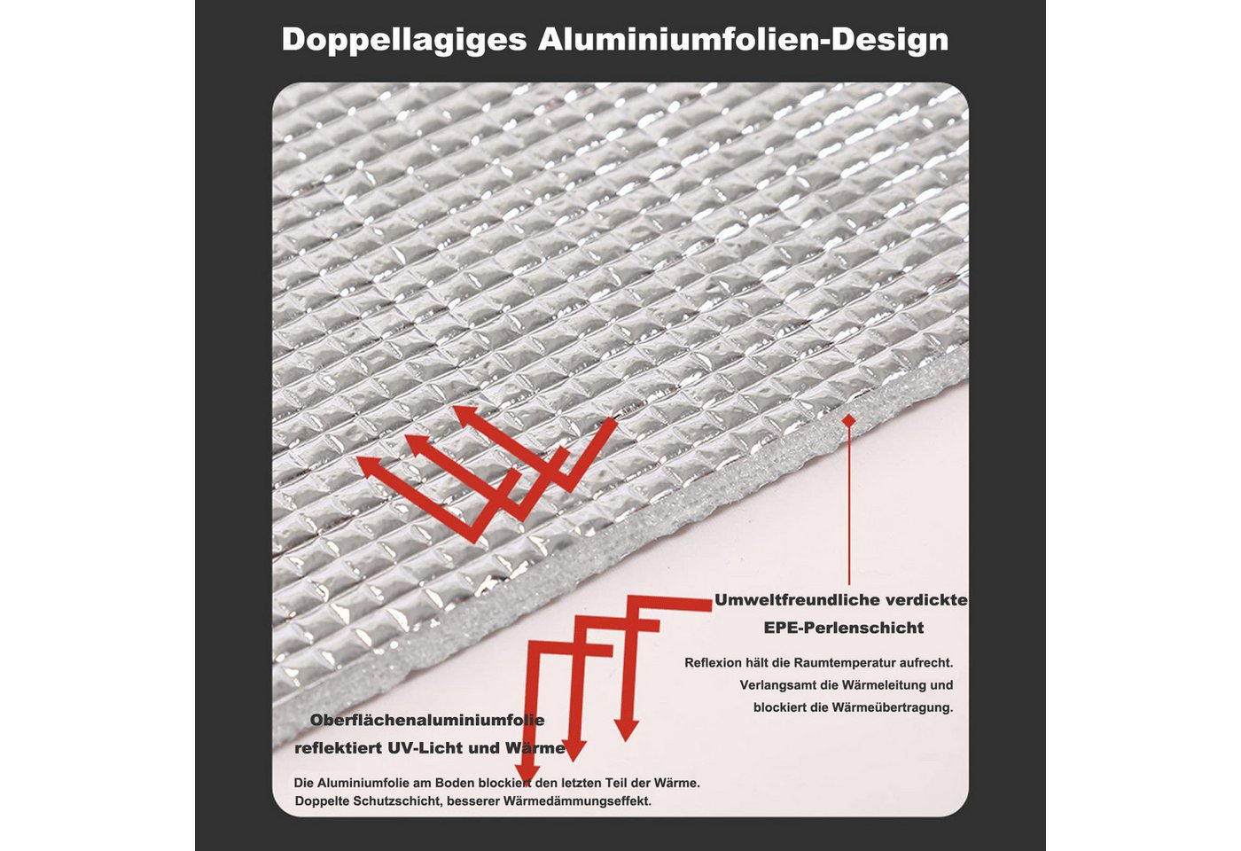 Auledio Sonnenschutz-Fensterfolie Wärmeschutz-Fensterfolie, UV-Schutz, Reflektierende Aluminiumfolie, Doppelte Aluminiumfolien-Isolierung, Für Zuhause, Büro und Garage Bild 5