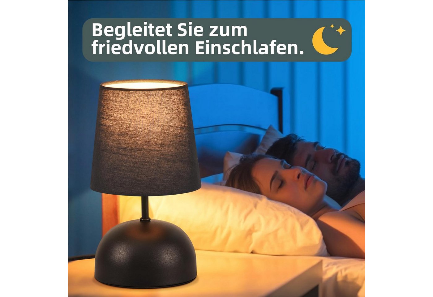 ZMH Tischleuchte E14 Stoffschirm Kabelschalter modern Schlafzimmer Kinderzimmer, Kompakte Bauform, flexible Platzierung,Einfache Installation