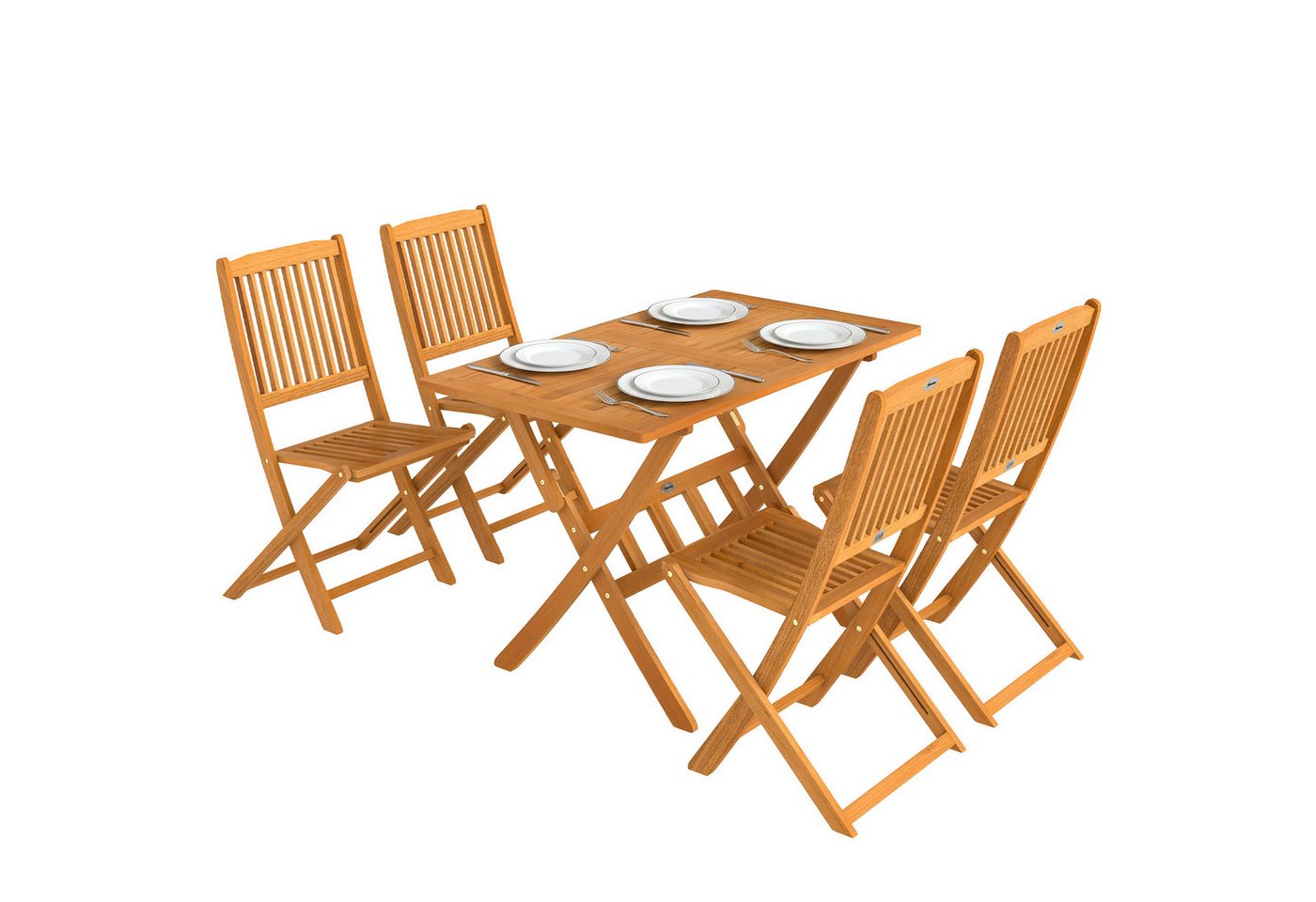 Outsunny Garten-Essgruppe Akazienholz Klappbar Tisch mit 4 Klappstühlen Gartenset, (Sitzgruppe, 5-tlg., Gartenmöbel Set), für Garten Balkon Naturholz Bild 4