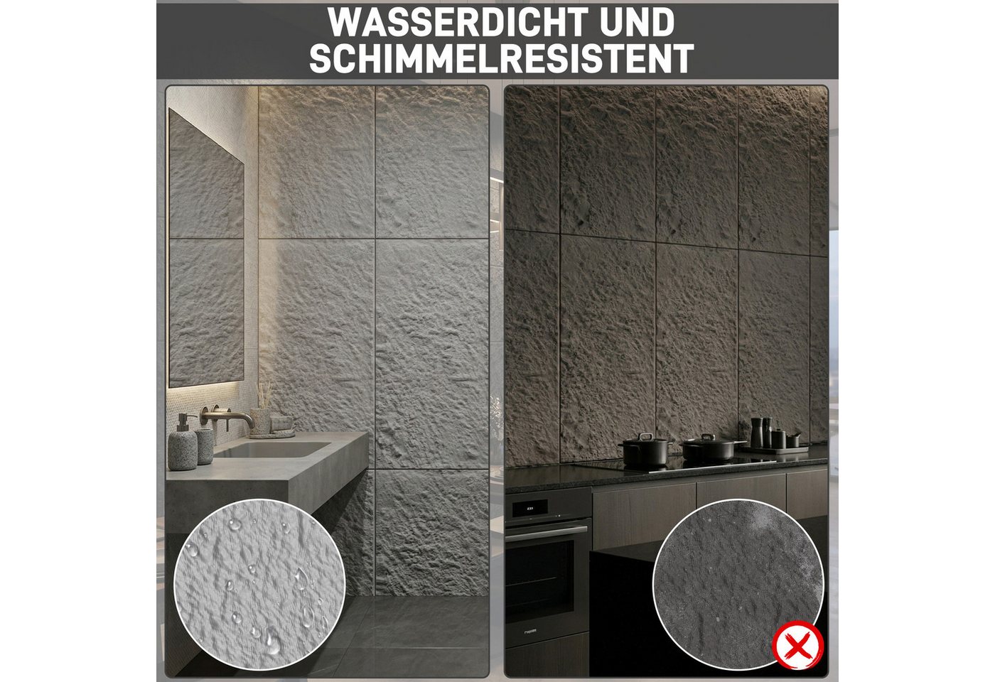 FIVMEN 3D Wandpaneel 120x60 cm Steinoptik Polystyrol 3cm dick Leichte Deckenpaneele, (2-tlg) für Wohnzimmer Küche Bad Schlafzimmer, 2 Stück/3 Stück Bild 5