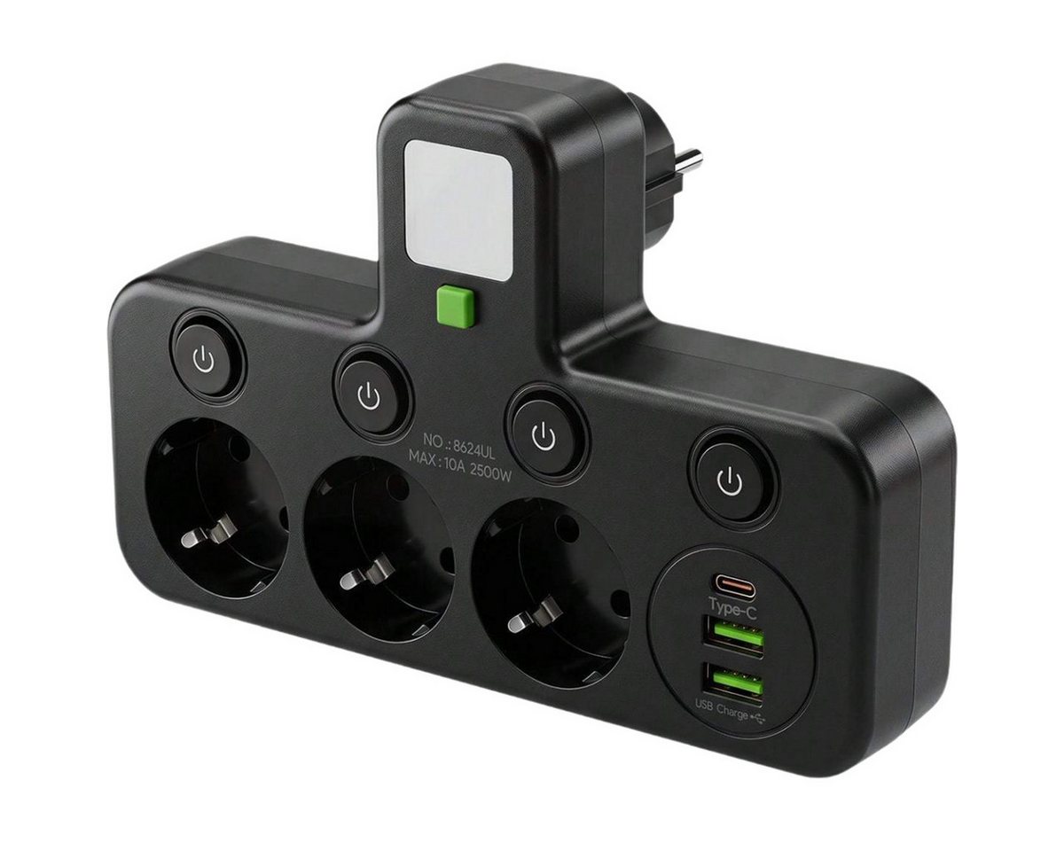 Fyrove Steckdosenleiste mit 3 Fach Steckdosen mit 2 USB & 1 USB-C Steckdosenleiste 3-fach (Wandmontage steckdosenverteiler mit Einzelschaltern, Kindersicherung, Überstrom-, Kurzschluss- und Überhitzungsschutz), Steckerleiste für Büro, Hause, Reisen, küche, Badezimmer Bild 5