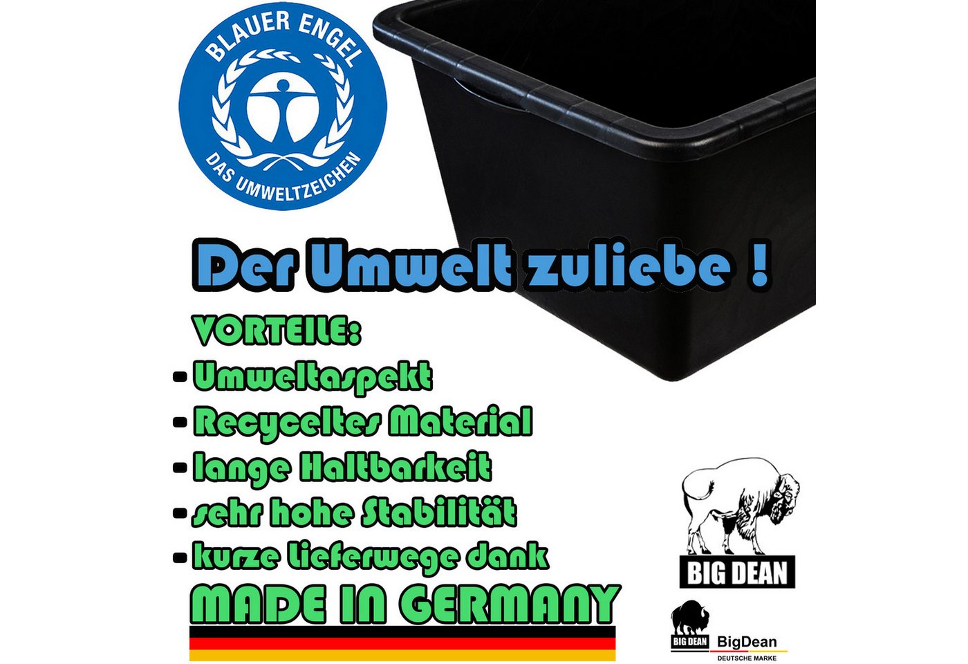 BigDean Mörtelkasten 5x Mörtelwanne 80 L Eckig Miniteich Baueimer Made in Germany, (Set, 5-tlg., Mörtelwanne), Vielseitig, Speiswanne, Mörtelwanne, Zementwanne, Mini Teich. Bild 3