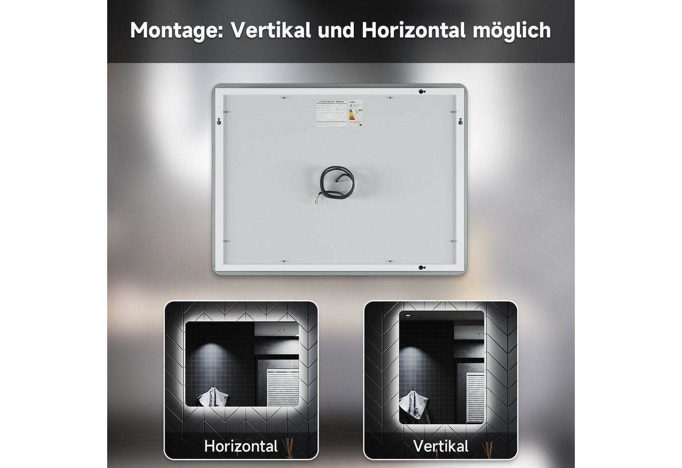 SONNI Badspiegel Badezimmerspiegel mit Beleuchtung, 80 x 60, LED, Antibeschlage, Wandspiegel,IP 44, Rasierspiegel, Energiesparend Bild 4