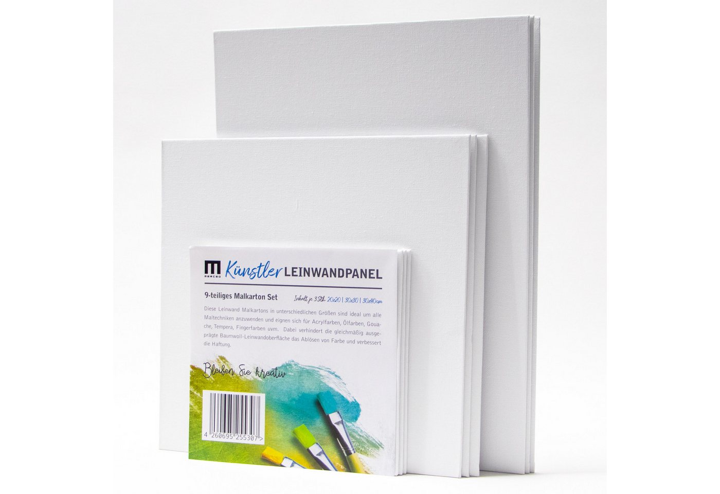 M MERCEO Leinwand, 9er-Set Malkarton Malpappe (je 3 Stück 20x20cm, 30x30cm, 30x40cm) Bild 3
