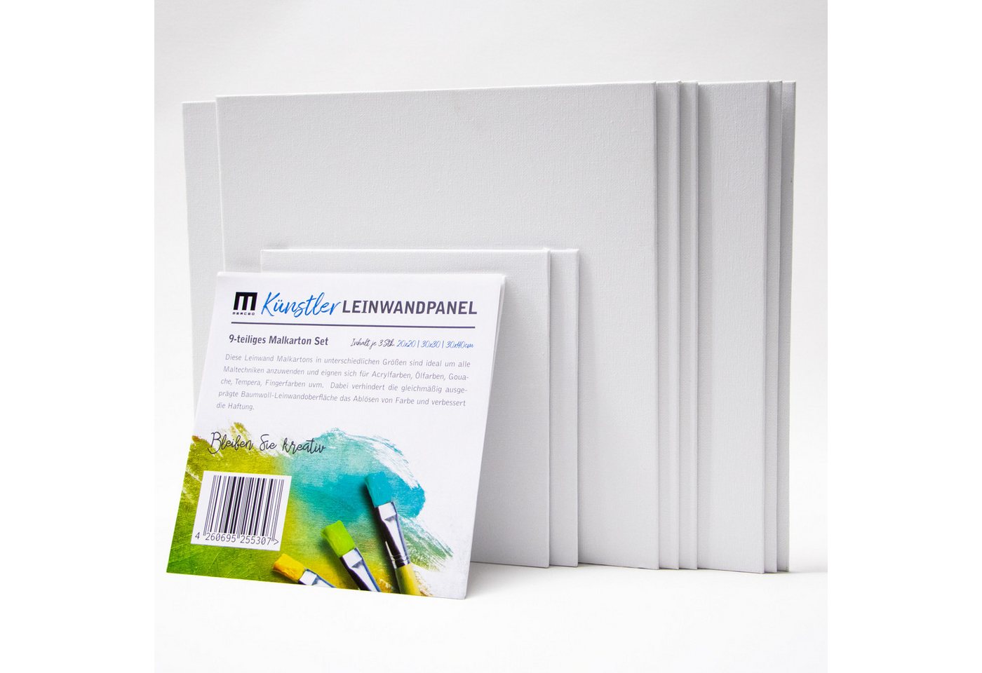M MERCEO Leinwand, 9er-Set Malkarton Malpappe (je 3 Stück 20x20cm, 30x30cm, 30x40cm) Bild 5