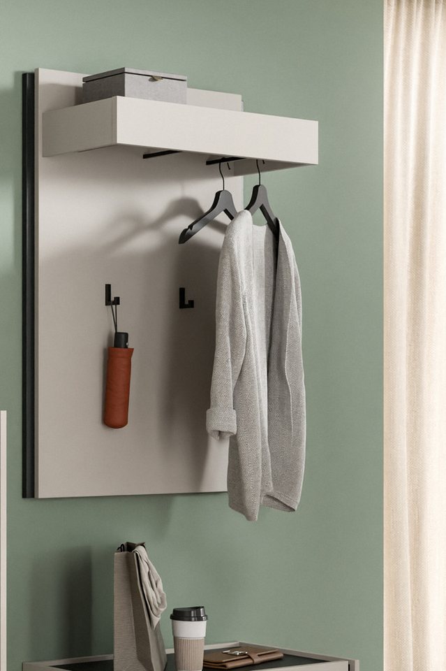 Inn.Furn Garderobenpaneel Nevia (Wandgarderobe in Kaschmir / Sand mit Schwarz, 75 x 106 cm), mit 5 Kleiderhaken und Kleiderstange Bild 2