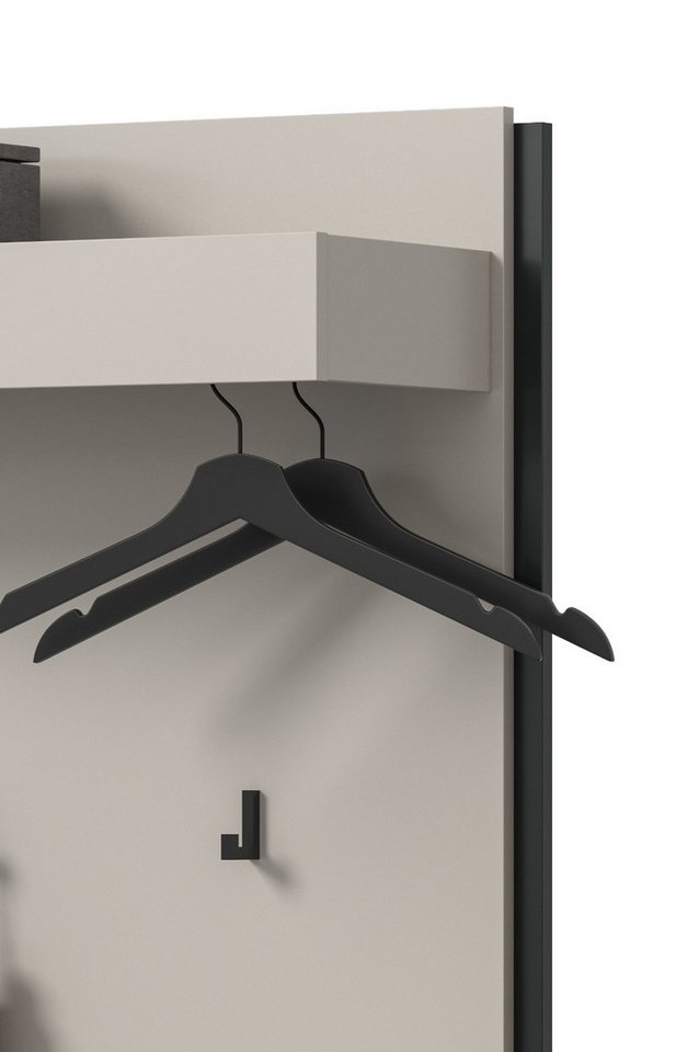 Inn.Furn Garderobenpaneel Nevia (Wandgarderobe in Kaschmir / Sand mit Schwarz, 75 x 106 cm), mit 5 Kleiderhaken und Kleiderstange Bild 3