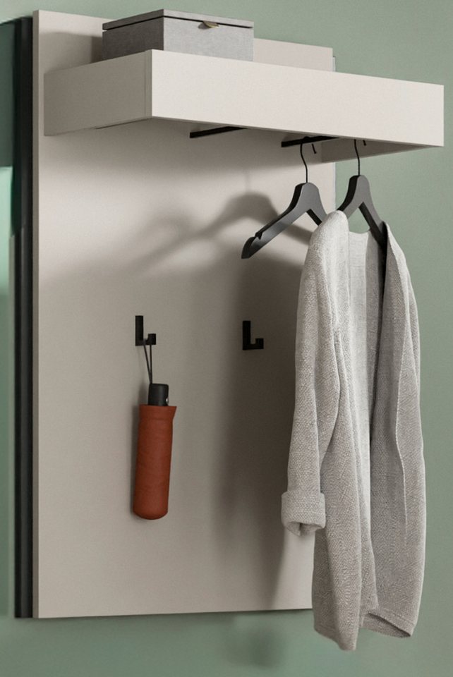 Inn.Furn Garderobenpaneel Nevia (Wandgarderobe in Kaschmir / Sand mit Schwarz, 75 x 106 cm), mit 5 Kleiderhaken und Kleiderstange Bild 4